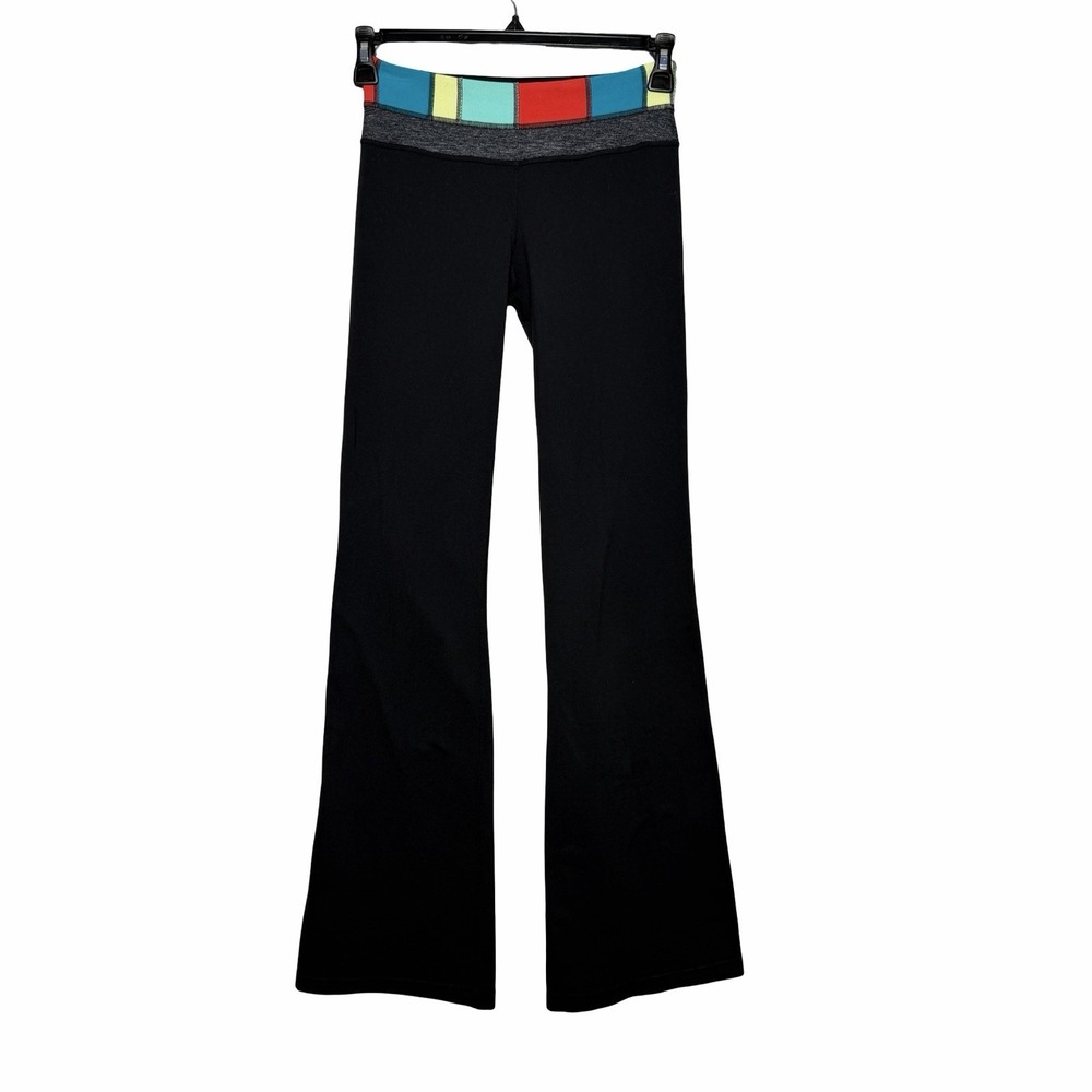 Lululemon Womens Groove Flare Yoga Reversible Pants 4 Black Colorblock Waist Y2K - Picture 3 of 16